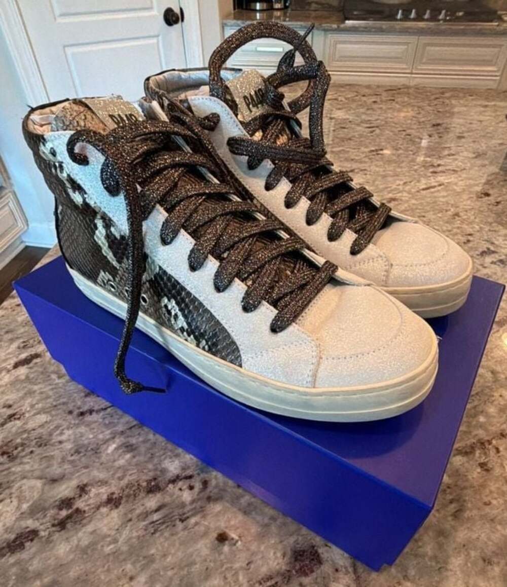 P448 Skate High Top Snake Print Glitter Sneaker Python Brown Size 37